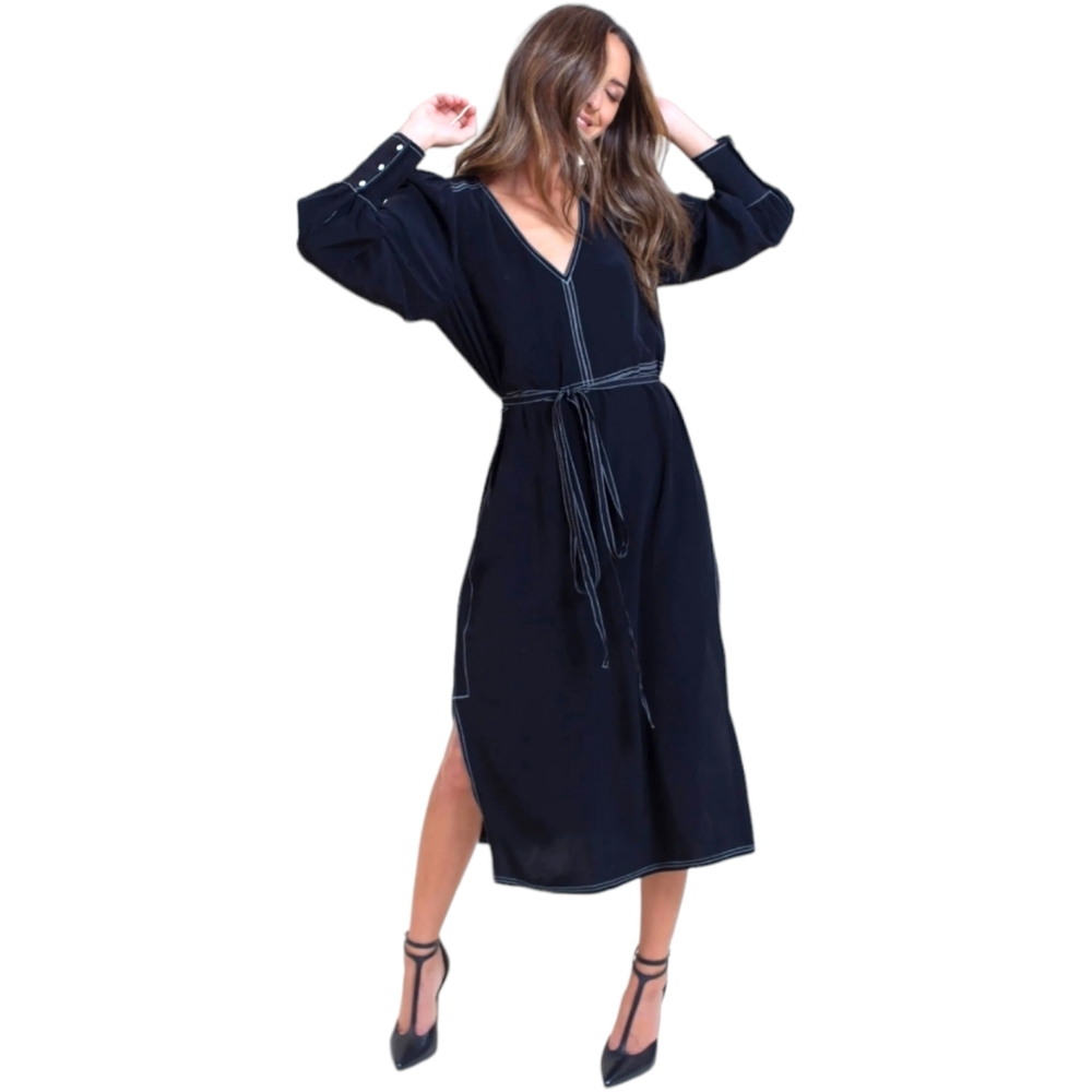 Something Navy Belted Double Slit Contrast Stitch Dress Size XS